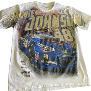 NASCAR Superman Hendrick Jimmie Johnson 48 All Over Print White T Shirt Medium